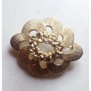 Monet  Brooch Gold Tone Scalloped Textured Vintage Flaw